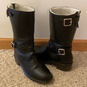 UGG Collection Vincento Italian Leather Moto Black Biker Boots Size 8